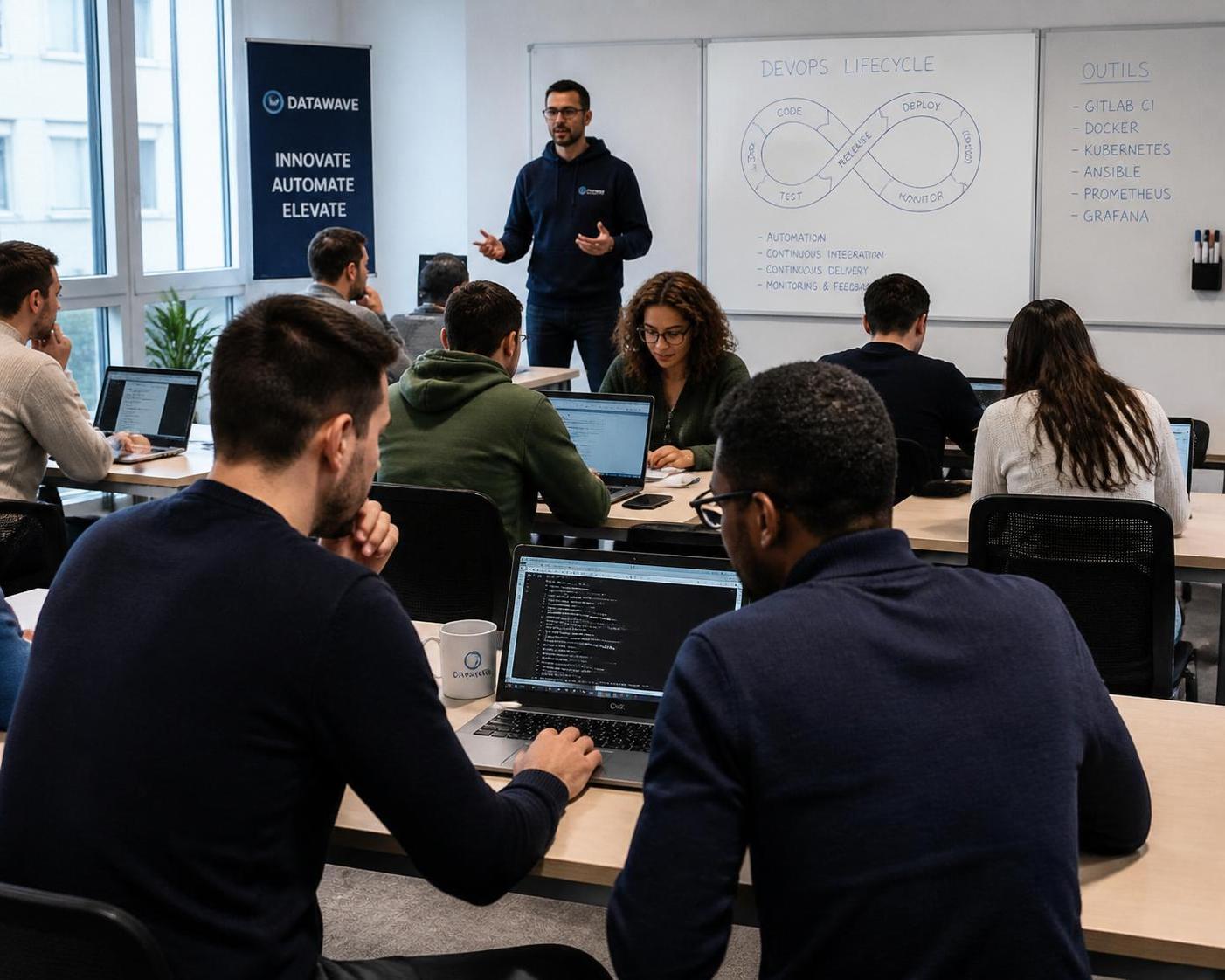 devenez ingénieur devops junior en seulement 10 semaines grâce à notre bootcamp immersif alliant théorie et pratique intensive pour lancer votre carrière rapidement.